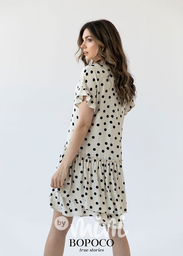 Dámské puntíkaté letní šaty - beige