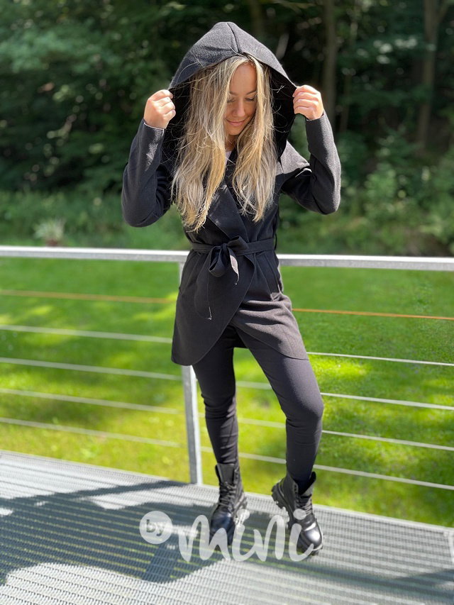 Flaušový hoodie kabátek černý