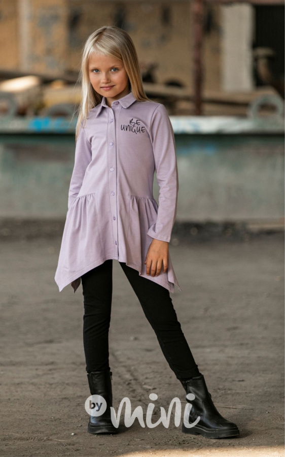 Long bavlněná košilová tunika UNIQUE fialová