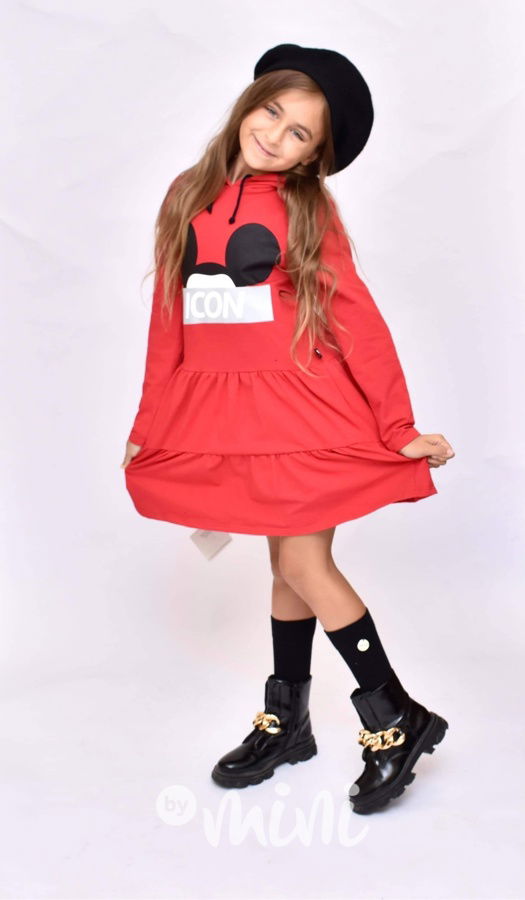 ICON hoodie šaty s ouškama červené