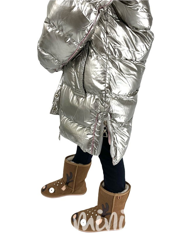 Silver zimní kabát s růžovou kožešinou