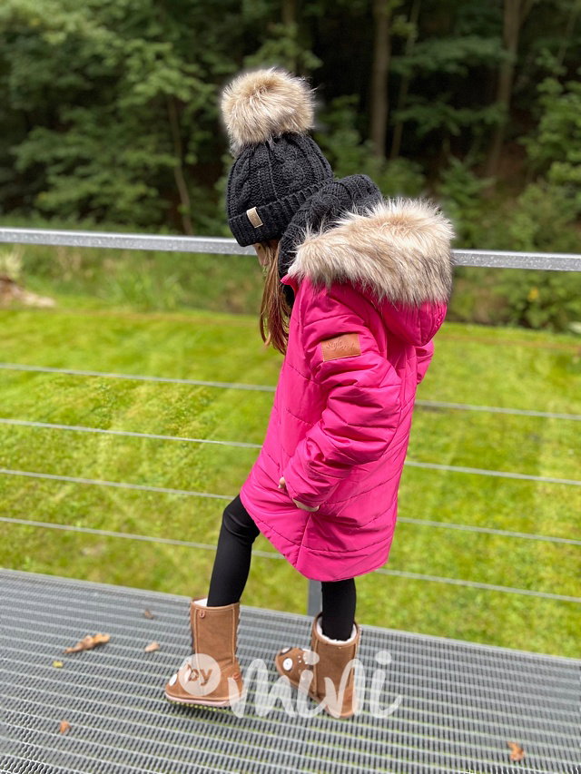 Zimní dlouhá bunda s maxi chlupem - růžová