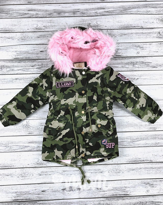 Zimní army parka s kožíškem pink