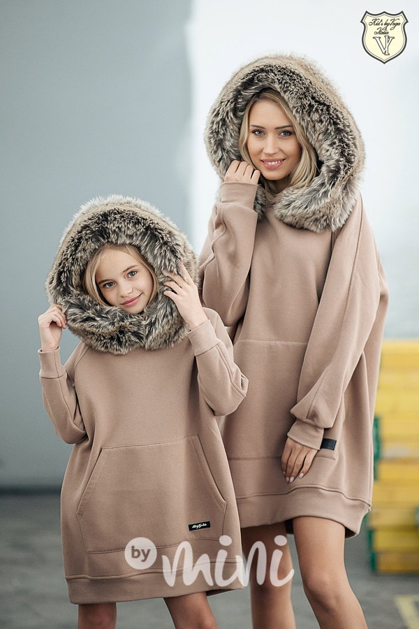 Voga zateplená mikinová tunika fur beige