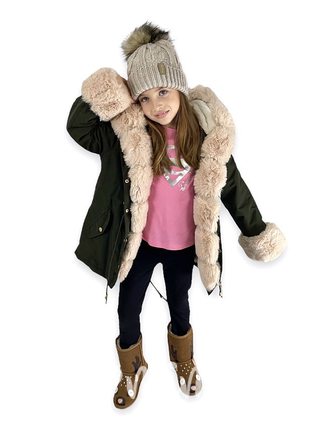 Zimní kožíšková parka - khaki/beige