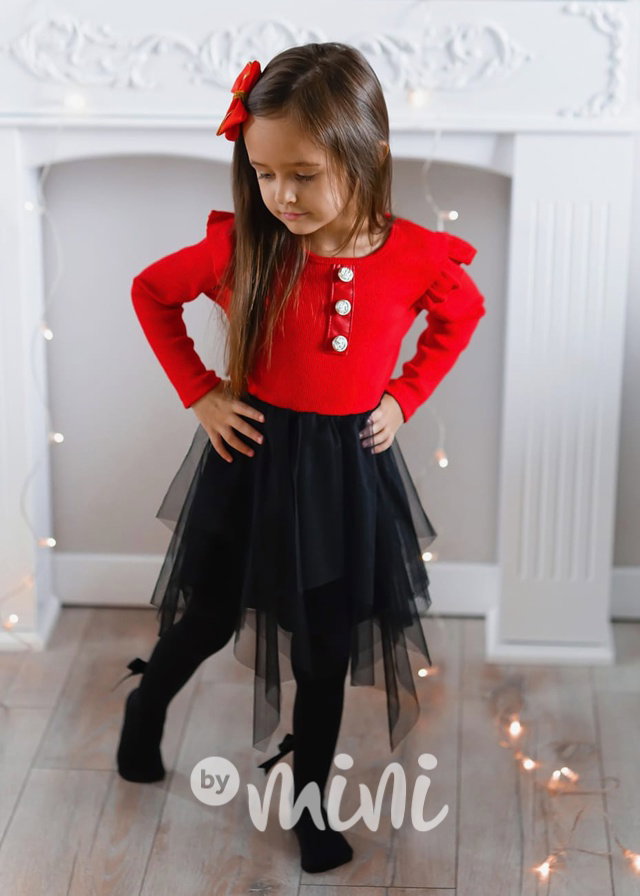 Žebrované šaty s tylem red/black