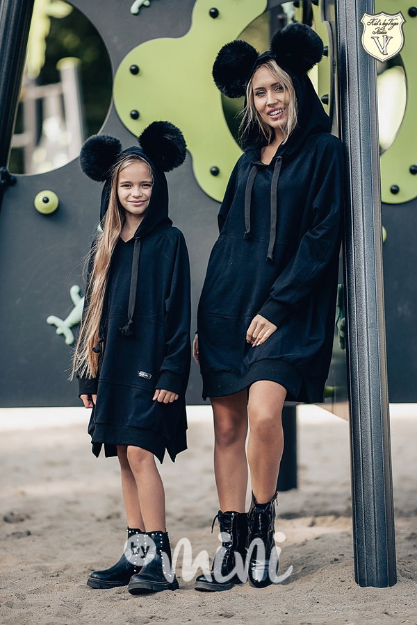 Voga zateplená hoodie pompon mikina černá