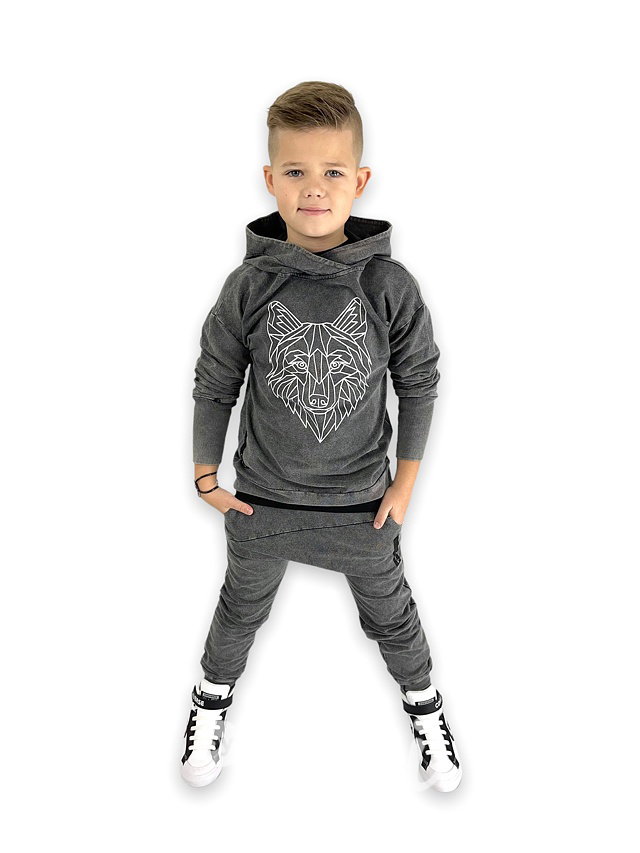 Despacito WOLF mikina acid wash graphit