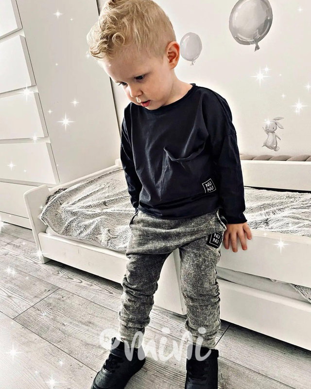 NUNU acid wash black kalhoty alá jeans BASIC