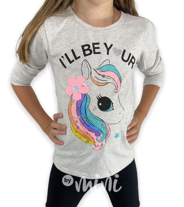 Unicorn triko s flitry grey melange