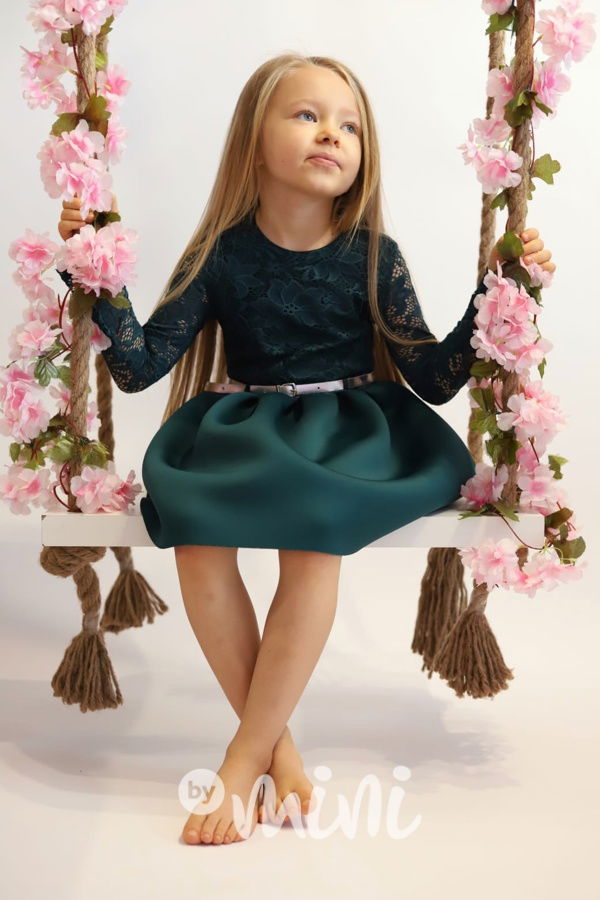 Slavnostní šaty pro smaragdové krajkové zelené s dlouhým rukávem