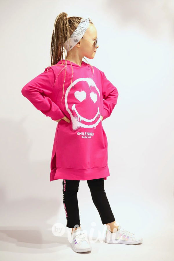 SMILEY hoodie tunika malinová