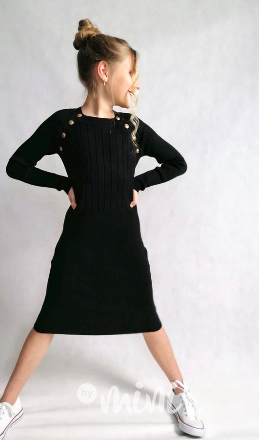 Žebrované svetříkové stretch šaty Glamour - black