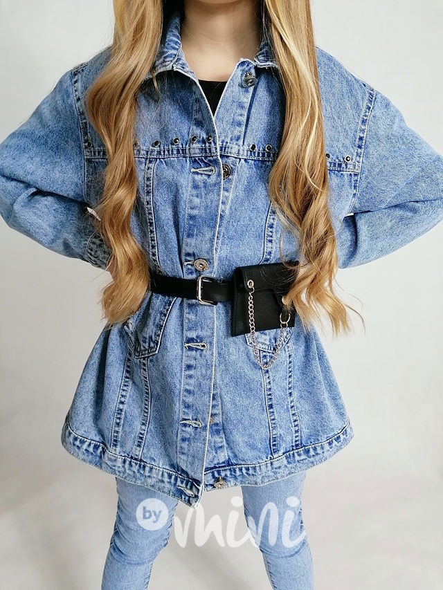 Jeans kabátek s páskem
