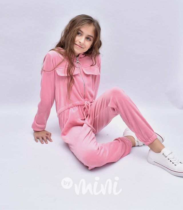 Velurový comfy overal pink
