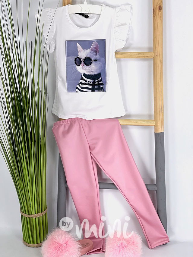 Eco leather thin legíny baby pink pearl