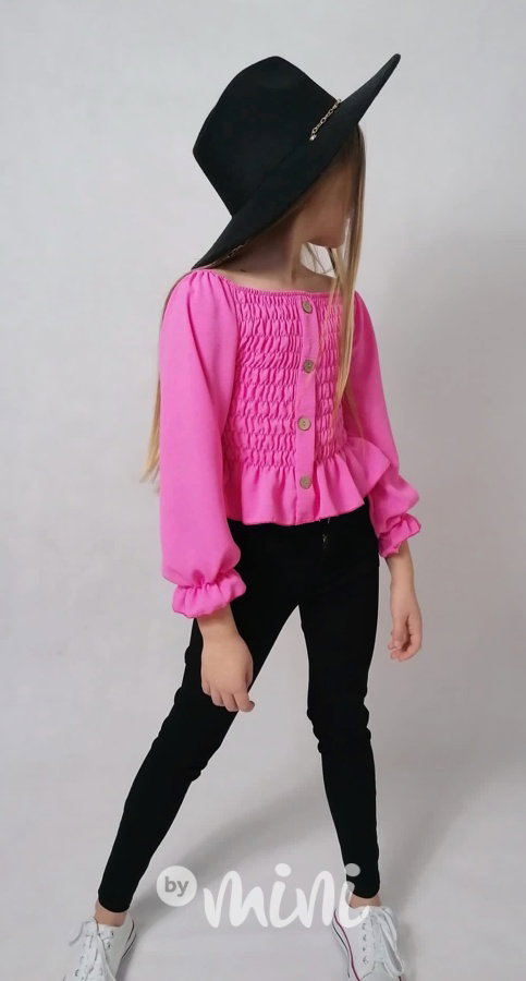 Řasená crop blůzka pink
