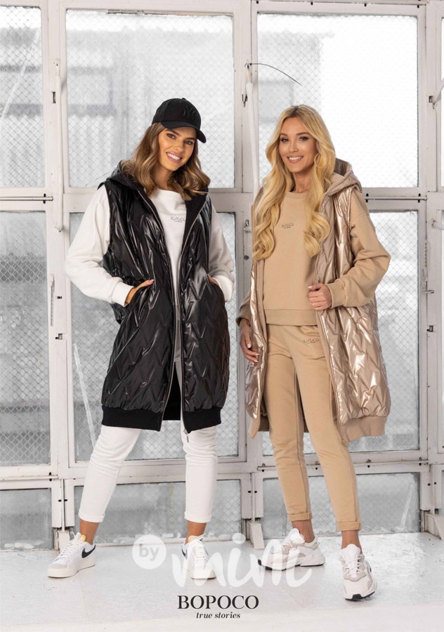 BOPOCO prošívaná dlouhá oversize vesta gold