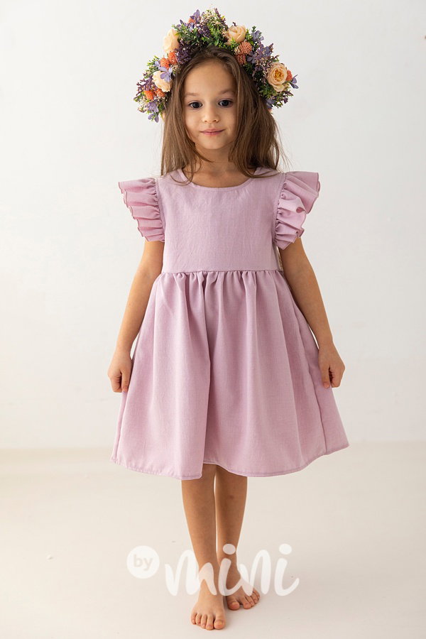 Lila šaty s řasenými rukávy Lily Grey