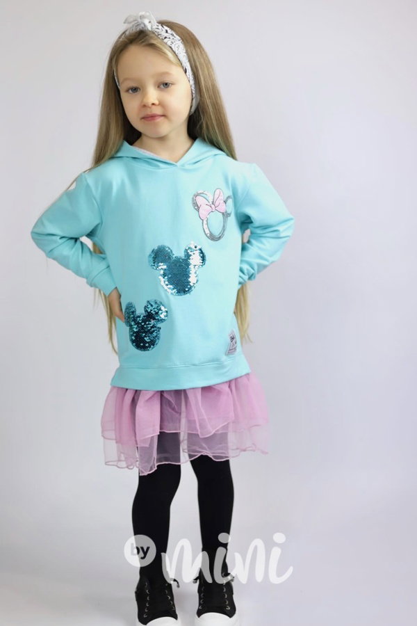Mickey hoodie tunika s tylem a flitry mint