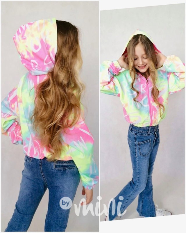 Neon ombre jarní crop bunda tyrkys pink