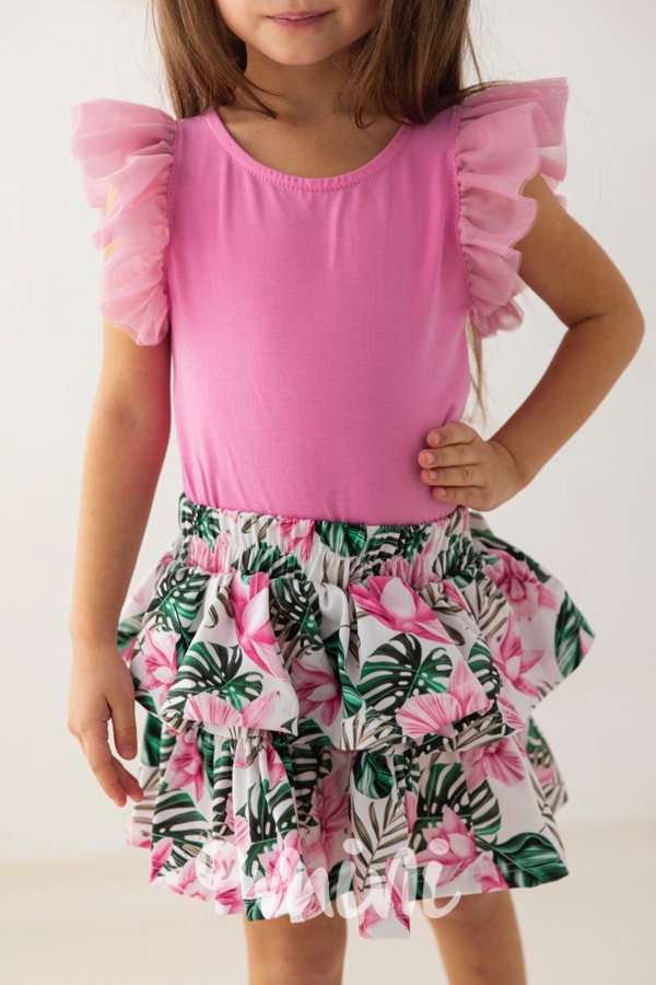 Lily Grey bavlněná řasená sukně pink jungle