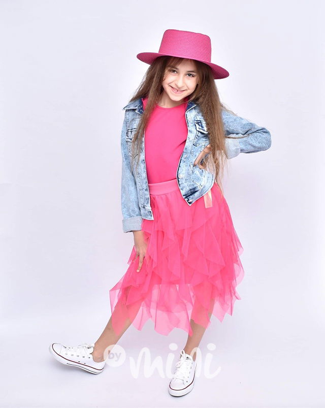 Midi sukně tylová malinová pro dívky