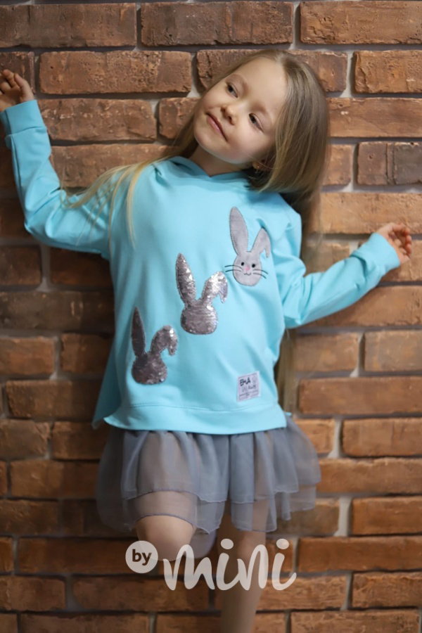 Bunny hoodie tunika s tylem a flitry mint