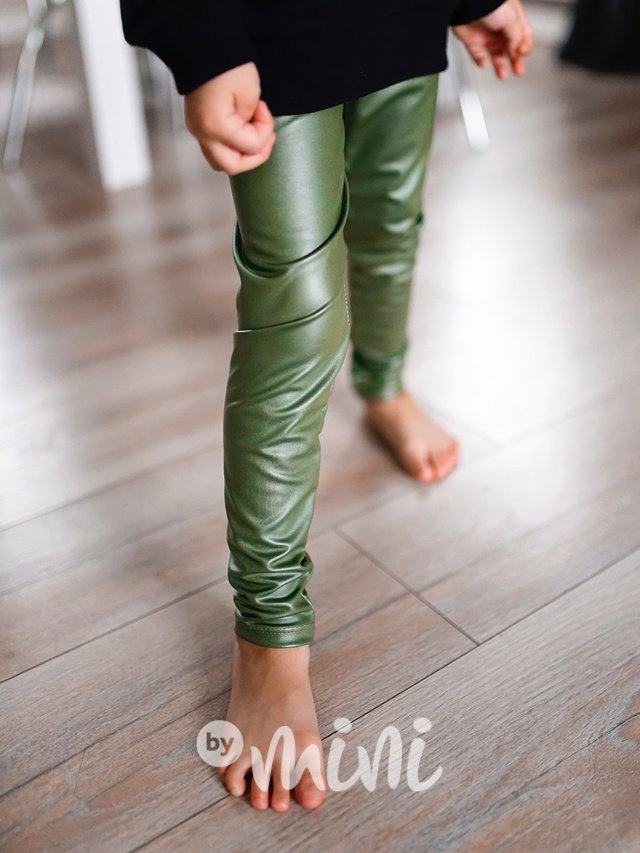 Eco leather thin legíny khaki