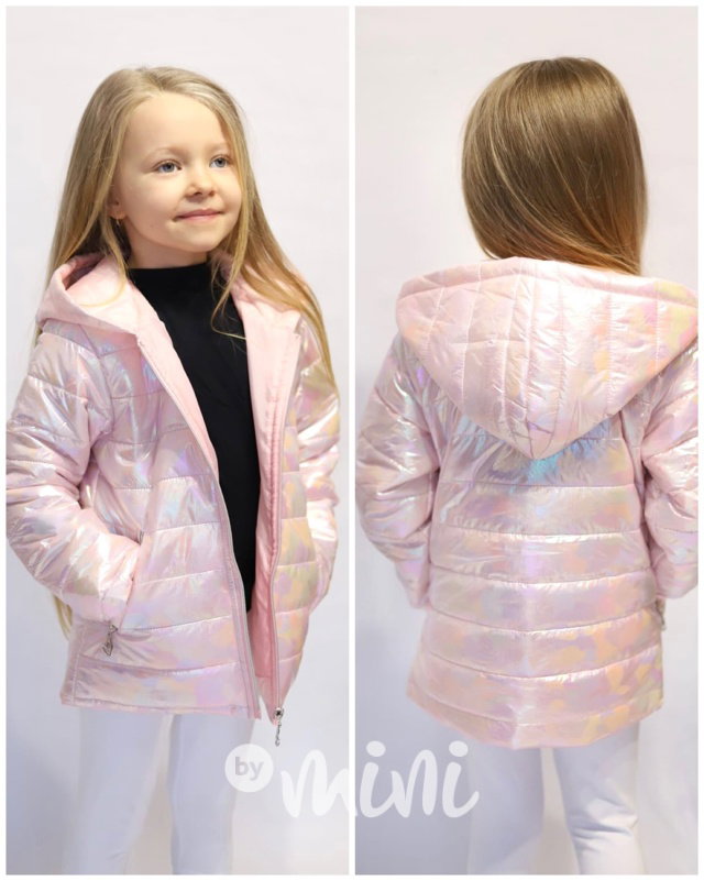 Metalická přechodová bunda pink silver