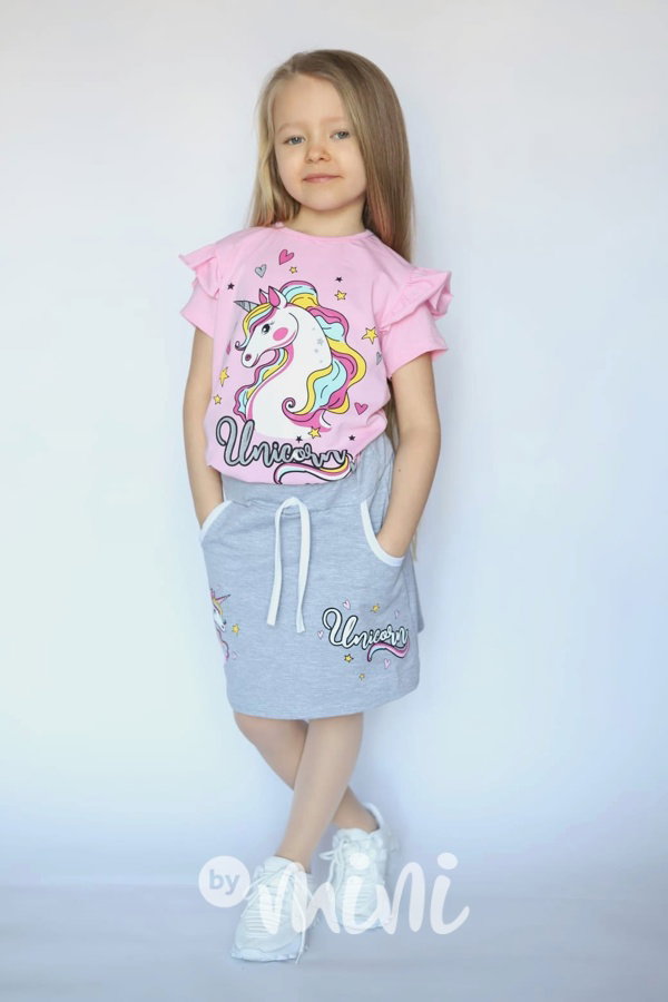 Unicorn bavlněný letní set pink/grey