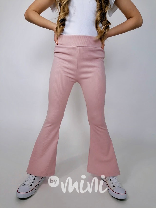 Žebrované bavlněné zvonáče pastel pink
