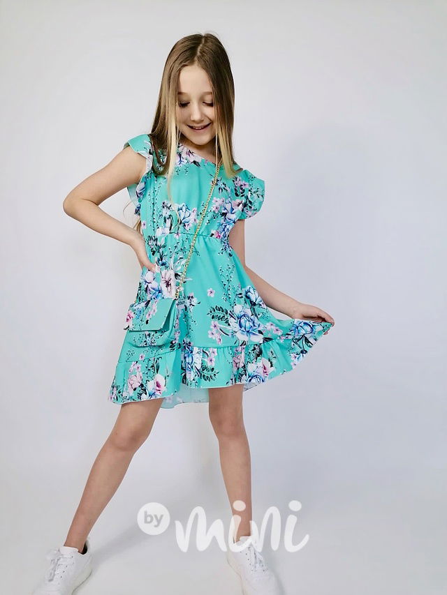 Letní květované šaty s kabelkou mint