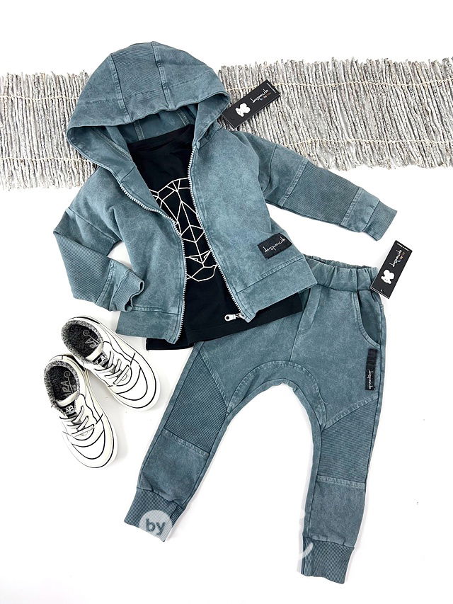 DESPACITO biker tepláky acid wash ocean blue