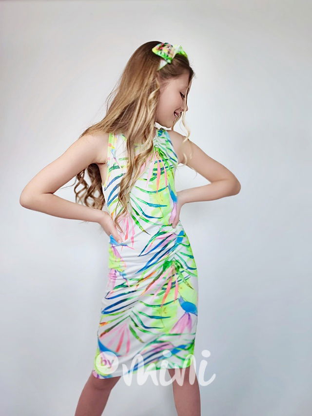 Letní neon tropic šaty s čelenkou