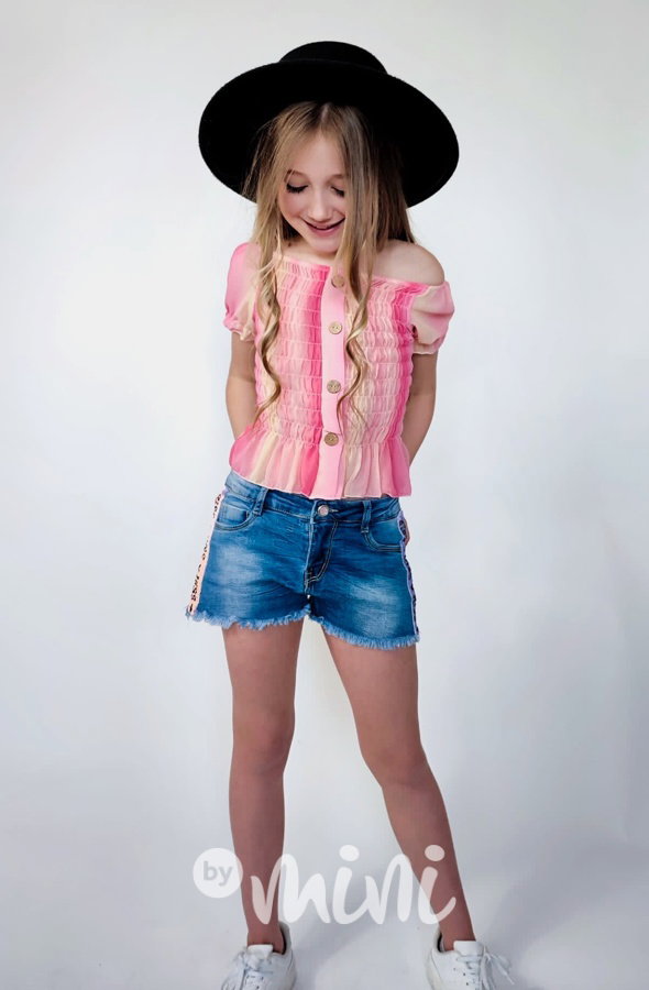 Duhová blůzka s knoflíčky pink