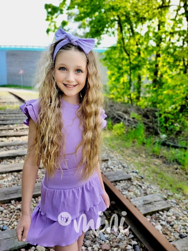Lila maxi stretch čelenka s mašličkou