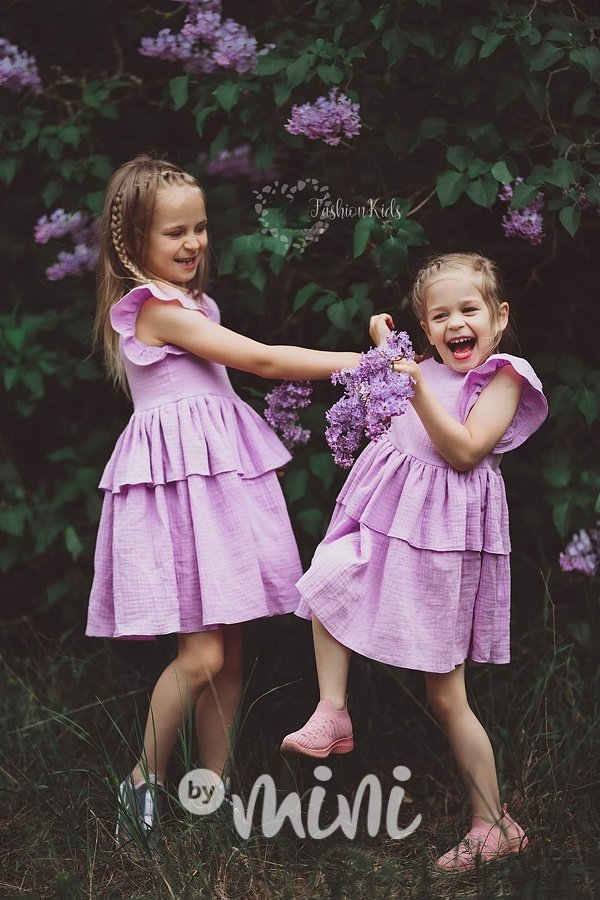 Mušelínové frill šaty lila