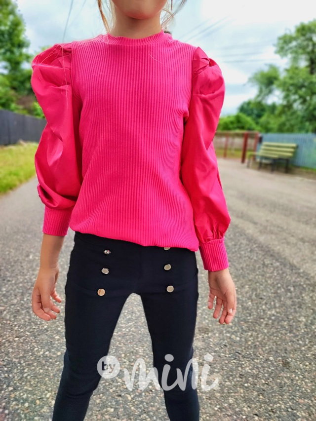 Žebrovaná blůzka s balonovými rukávy