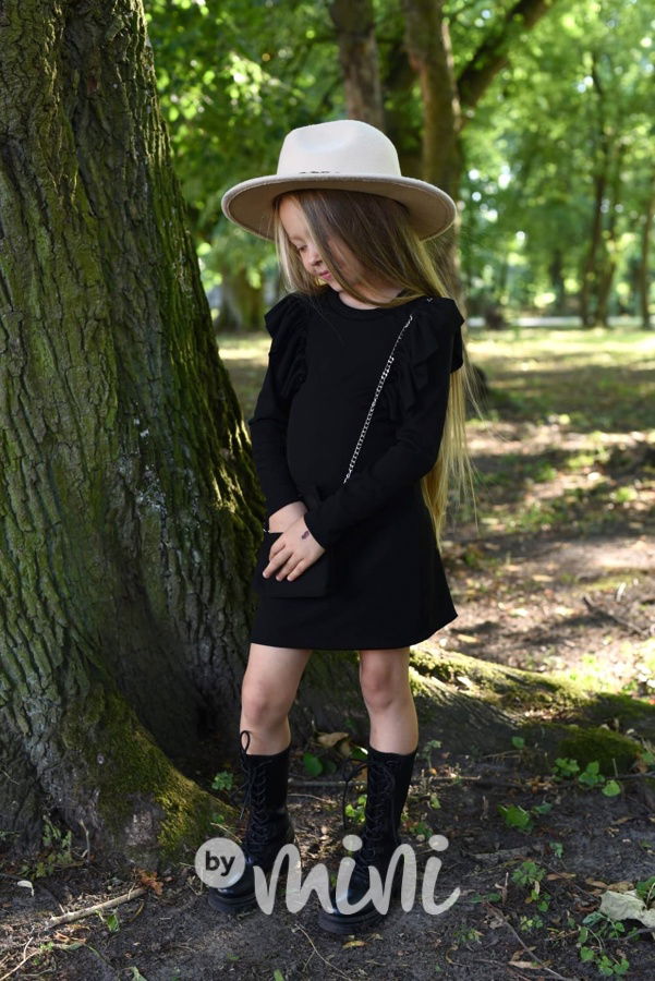 Žebrované stretch šaty s kabelkou černé