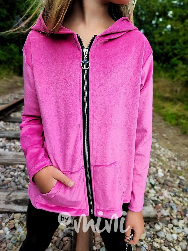 Velurová long mikina s kabelkou pink