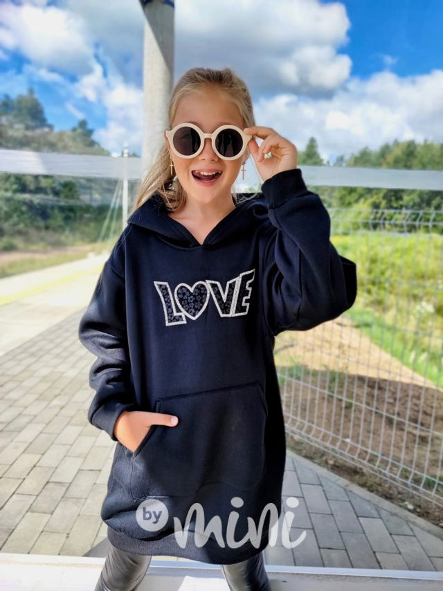 LOVE flísové mikinové hoodie šaty černé