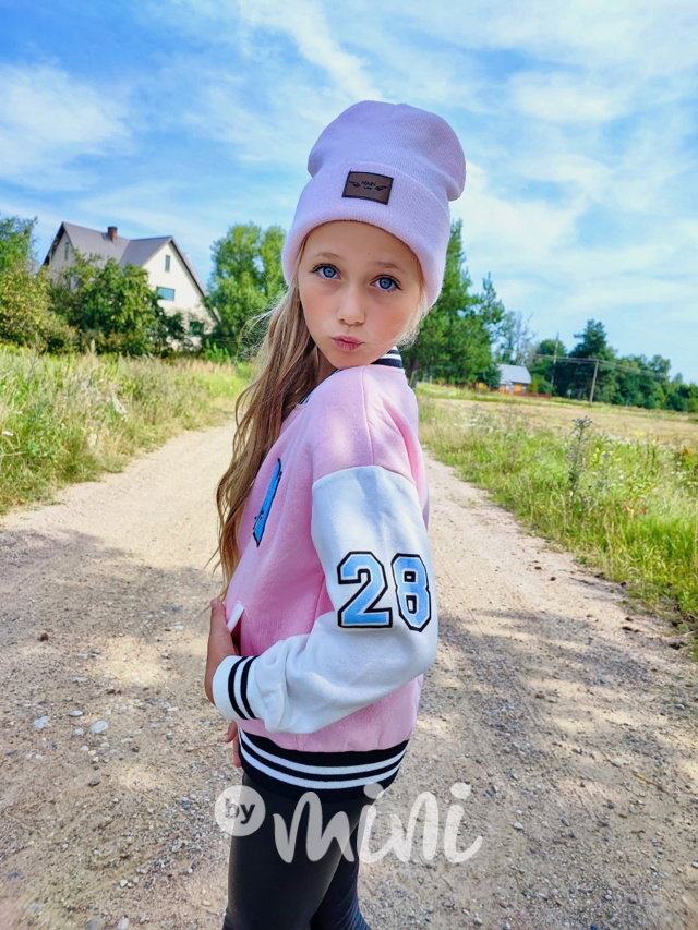 Teplá bomber mikina pink/white