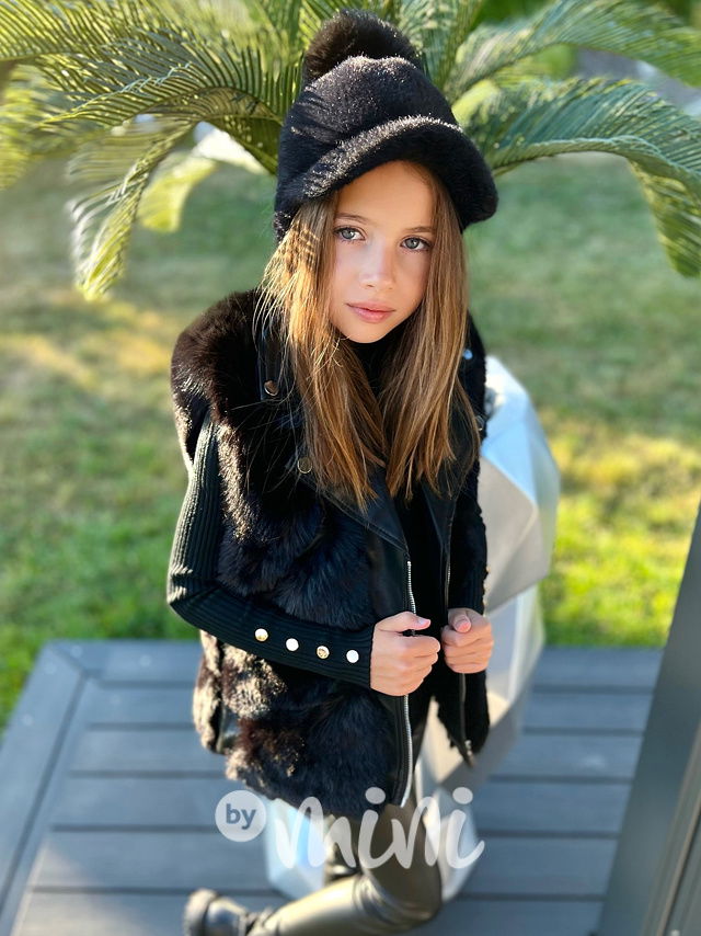 Eco leather chlupatá vesta černá