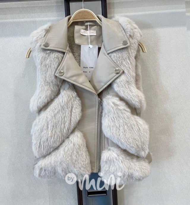 Eco leather chlupatá vesta béžová