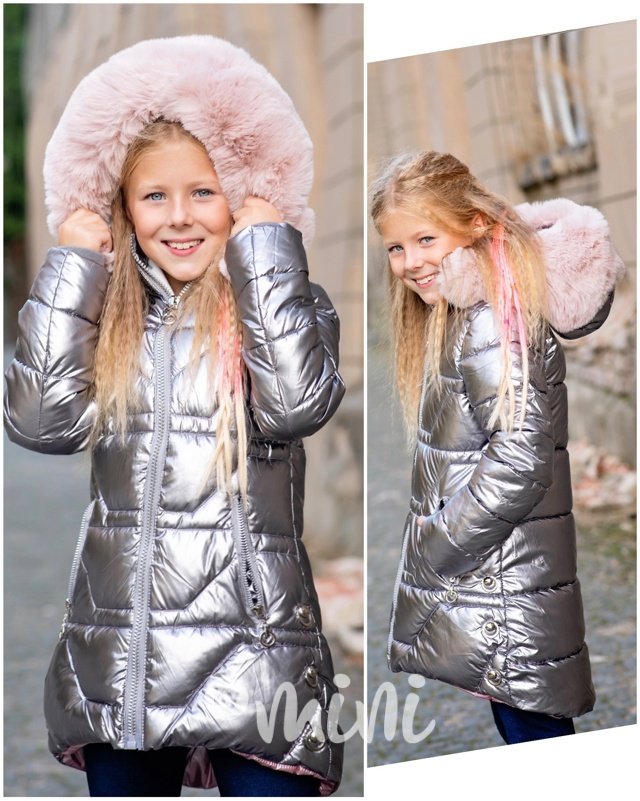 Zimní metalický kabát silver/pink