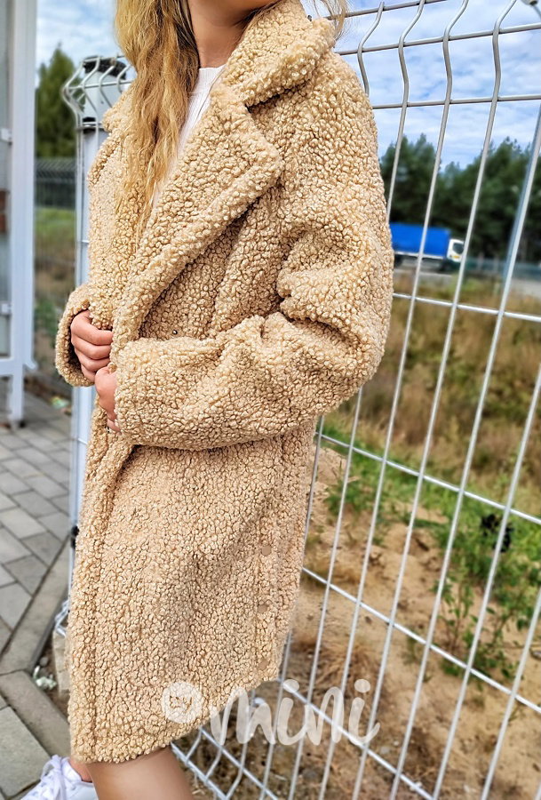 Alpaka béžový zimní kabát s chloupkem uvnitř