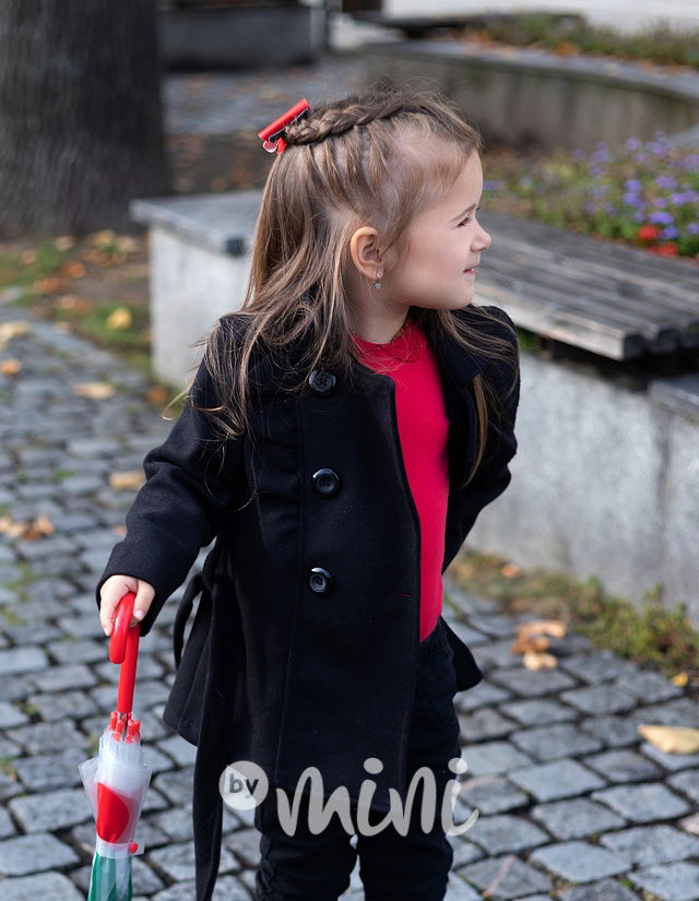 Flaušový kabát s volánky černý