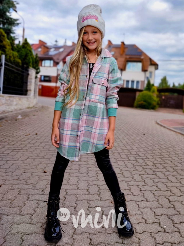Dlouhá flauš košile pink karo