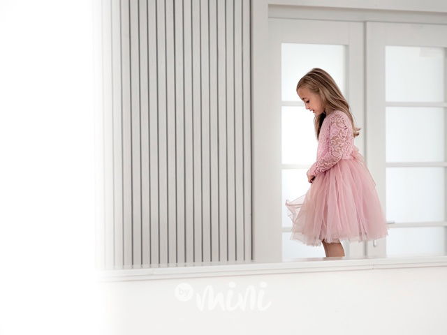 Princess krajkové šaty s maxi tylovou sukní pudder pink